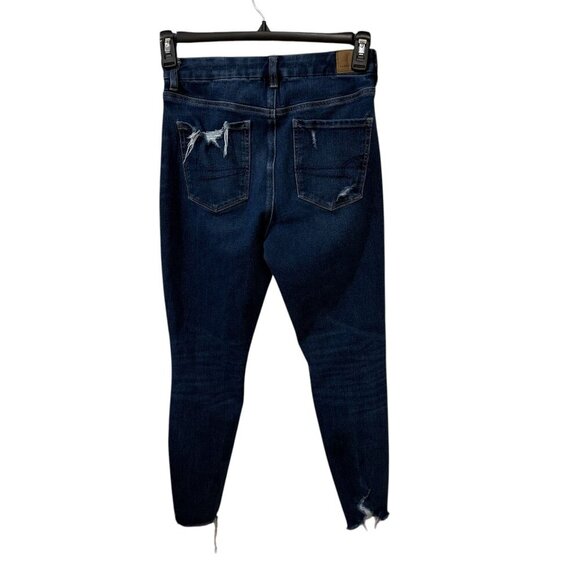 American Eagle Womens Curvy High-Waisted Distressed Jeggings Skinny Dark Wash 6 - Picture 5 of 9